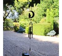 Silhouette Cat and Moon Wind Chime Black - Cute Garden Decretive Ornament Tree Hanger Gift - Melody Music Gifts for Mum