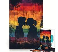 Silhouette Couple Kissing 1000 Piece Jigsaw Puzzles for Adults Teenagers Memory Upgrade Light Relax Sharp Cut Lovely Gift 50x75cm