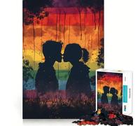 Silhouette Couple Kissing 1000 Piece Jigsaw Puzzles for Teenagers Smart Game Bonding Time Image Assembly Fine Art Piece 38x52cm