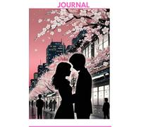 Silhouette Couple under Pink Cherry Blossom Trees in the Streets of Japan - Hard Cover Journal