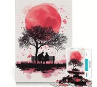 Silhouette Couple Under Red Moon Jigsaw 1000 Pieces for Teenagers Logic Boost Toy Calming Play Premium Edge Art Collectible 38x52cm