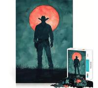 Silhouette Cowboy Under Red Moon 1000 Piece Jigsaw Puzzles for Adults Sharp Logic Toy Home Leisure Tight Cut Heartfelt Gift 38x26cm