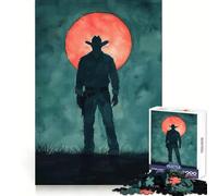 Silhouette Cowboy Under Red Moon 1000 Piece Jigsaw Puzzles for Teenagers Jigsaw Mental Logic Toy Leisure Time Fine Edge 38x52cm