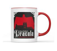 Silhouette Dracula Mug Tea Coffee Cup - Bram Stoker 125th Anniversary Gothic Horror Novel Fiction Goth Vampire Transylvania Whitby Gift Present (Red Handles)