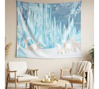 Silhouette Fantasy Tapestry Winter Wildlife Cool Bold Tapestry Wall Hanging White Wolf Ice Tapestries Wall Art for Living Room Bedroom Decorations（51.2 x 59.1 Inch）