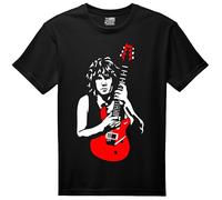Silhouette Guitarist Gary Moore Short Sleeve T-Shirt, Black Unisex Digital Print Music Hard Rock, Black/White, S