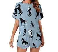 Silhouette Horse Pajama Sets for Women Short Sleeve Shirt And Shorts Cozy Sleepwear Loungewear Pjs L