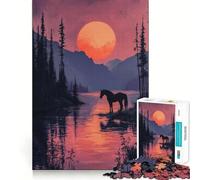 Silhouette Horse Sunset Jigsaw Puzzles 1000 Pieces for Teenagers Smart Toy Home Pastime Accurate Cut Thoughtful Gift 38x26cm