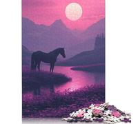 Silhouette Horse Sunset Puzzle 500 Pieces Jigsaws Wooden Puzzle Adult Jigsaw Puzzle Relax Puzzles Games 500pcs (52x38cm)