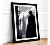 Silhouette in the City Vintage Framed Wall Art Print A2 (59.4×42cm) Black, Wall Decor for Living Room, Bedroom, Office & Home, Ready to Hang, Art Gift
