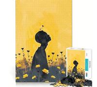 Silhouette in Yellow Field with Flowers for Adults 1000 Piece Puzzle Mind Exercise Toy Gentle Leisure Design Assembly Seasonal Gift 38x26cm