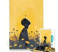 Silhouette in Yellow Field with Flowers Jigsaw for Teenagers 1000 Pieces Logic Play Indoor Fun Accurate Edge Art Collection Piece 50x75cm
