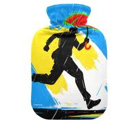 Silhouette Man Running Red Umbrella hot Water Bottles with Soft Cover, 1L Water Bags for ( Scenario), Neck and Shoulder Pain Relief, bolsas de agua Caliente para Dolores