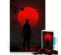 Silhouette Ninja with Red Moon Jigsaw Puzzle for Teenagers 1000 Pieces Brain Skill Home Activity Exact Edge Festive Gift 38x26cm