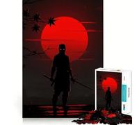 Silhouette Ninja with Red Moon Jigsaw Puzzles 1000 Piece for Teenagers Enhance Memory Leisure Time Solid Cut Santa Wish Item 38x52cm