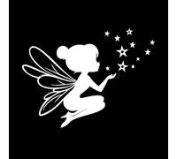 Silhouette of a Fairy Sitting on The Ground Casting Magic with Stars Lettering Decals 49.4x65.5cm Do not Damage The Wall Surface White