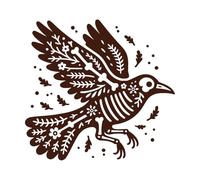 Silhouette of a Flying Crow Skeleton Decorated with Mexican Floral Patterns Lettering Decals 42x44.7cm Wall beautification Coffee