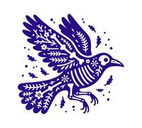 Silhouette of a Flying Crow Skeleton Decorated with Mexican Floral Patterns Lettering Decals 54.6x58.1cm Car Body Decoration DarkBlue