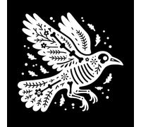 Silhouette of a Flying Crow Skeleton Decorated with Mexican Floral Patterns Lettering Decals 54.6x58.1cm Art Mural Painting White