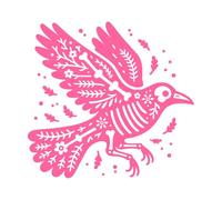 Silhouette of a Flying Crow Skeleton Decorated with Mexican Floral Patterns Lettering Decals 67.2x71.5cm Window Decals Pink