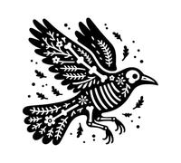 Silhouette of a Flying Crow Skeleton Decorated with Mexican Floral Patterns Mural and Wall Vinyl Decal 42x44.7cm Store Decoration Black