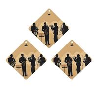 Silhouette of A Jazz Quartet Performing Car Air Freshener, 3 Pcs Rhombus Hanging Air Freshener Cards, Long Lasting Fragrance Scented Cards for Car, Home, Office Gray-style