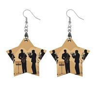 Silhouette of A Jazz Quartet Performing Wooden Earrings for Women, Vintage Elegant Wood Jewelry, Lightweight Earrings for Wedding, Party, Everyday Jewelry Gift, Circular, Wood, wood