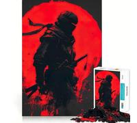 Silhouette of A Ninja with Red Moon Jigsaw Puzzles 1000 Pieces for Teenagers Memory Upgrade Relaxing Fun Sharp Cut Art Collection Piece 38x26cm