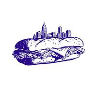 Silhouette of a Towering City Skyline Perfectly Balanced on top of a Delicious Looking Sandwich Lettering Decals 57.6x94.6cm Tattoo Culture DarkBlue