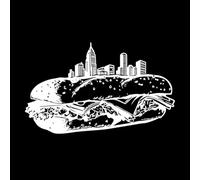 Silhouette of a Towering City Skyline Perfectly Balanced on top of a Delicious Looking Sandwich Lettering Decals 57.6x94.6cm Personalized Customization White