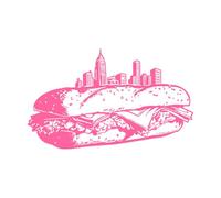 Silhouette of a Towering City Skyline Perfectly Balanced on top of a Delicious Looking Sandwich Mural and Wall Vinyl Decal 57.6x94.6cm Car Body Decoration Pink