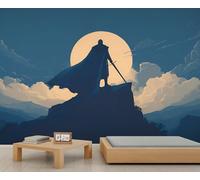 Silhouette of a Warrior Wallpaper Full Moon Girls Room Wallpaper Blue Night Sky Wall Mural for Livingroom Bedroom Mural 300 X 210 cm