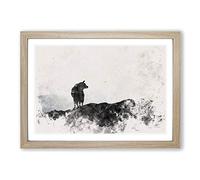 Silhouette of a Wolf Watercolour Framed Print | A2 Oak Framed Wall Art | Ready to Hang | Modern Animal Picture | Living Room Bedroom Lounge Office