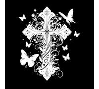 Silhouette of an Enchanted Cross with Butterflies and Mural and Wall Vinyl Decal 65.6x79.4cm Easy Installation White