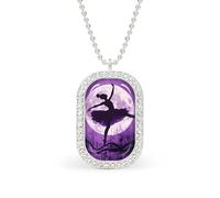 Silhouette of Ballerina Dancing Moon Brilliant White Diamond Necklaces Jewelry Square Dainty Pendant Necklace Gift for Women