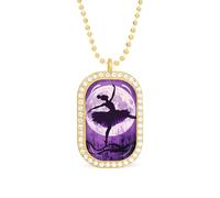 Silhouette of Ballerina Dancing Moon Brilliant White Diamond Necklaces Jewelry Square Dainty Pendant Necklace Gift for Women
