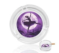 Silhouette of Ballerina Dancing Moon Funny Glass Ashtray Round Decorative Smoking Ashtrays 3.3" for Home Office Indoor