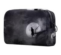 Silhouette of Crow at Midnight Cosmetic Bag for Women, Travel Toiletries Bags Large Makeup Handy Pouch Organiser Bag with Zipper