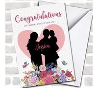 Silhouette of Family Adoption Congratulations Name Personalised Card | New Baby Card | Adoption Card