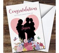 Silhouette Of Family Adoption Congratulations Name Personalised Card - Personalised New Baby Card, Congratulations On Your Adoption Card