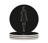 Silhouette of Full Body Woman Printed Ceramic Coasters Round Absorbent Smooth Drink Coaster Set for Wine Beer Bar