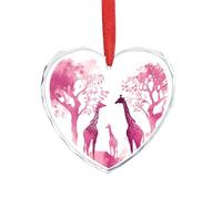 Silhouette of Peach Giraffe Heart Ornament, 3.15 Inch Glass Christmas Tree Decorations Elegant & Romantic Heart Christmas Ornaments for Trees, Home Decor