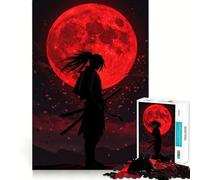 Silhouette of Samurai with Red Moon Jigsaw Puzzle 1000 Piece for Teenagers Clear Logic Toy Easy Leisure Perfect Cut Birthday Gift 38x52cm