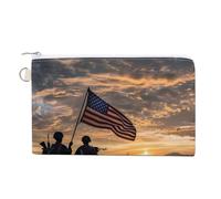 Silhouette of Soldiers with American Flag Coin Purse Cute Change Pouch Wallet Clutch Bag with Zip