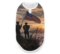 Silhouette of Soldiers with American Flag Dog Shirts Patterned Pet Clothes Tank Top Sleeveless T-Shirt for Cats Puppy L