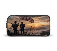 Silhouette of Soldiers with American Flag Pencil Case Cute Pen Pouch Cosmetic Bag Pecil Box Organizer for Travel Office