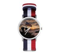 Silhouette of Soldiers with American Flag Sport Watch for Men Women Nylon Strap Wrist Watch Analog Quartz Watch