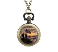 Silhouette of Soldiers with U.S Flag Vintage Pocket Watch Alloy Pendant Watches Necklace Gift for Men Women Coppery-Style