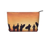 Silhouette of Surfer People Prints Corduroy Makeup Bag for Women Girls, Spacious Travel Cosmetic Organiser for Make-up, Toiletries & Essentials