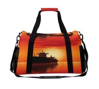 Silhouette of The Tanker Ship on Red Sunrise Bag，Adjustable Shoulder Straps, Double Zippers ， Tote Bag with Large Capacity And Multi-functions, Travel Bag for Women, Travel, Gym, Weekend.